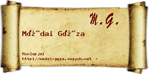 Mádai Géza névjegykártya